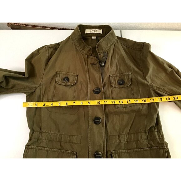 LOFT- WOMENS ARMY GREEN  96% COTTON LONG SLEEVE BUTTON DOWN JACKET SIZE SMALL - Picture 5 of 6